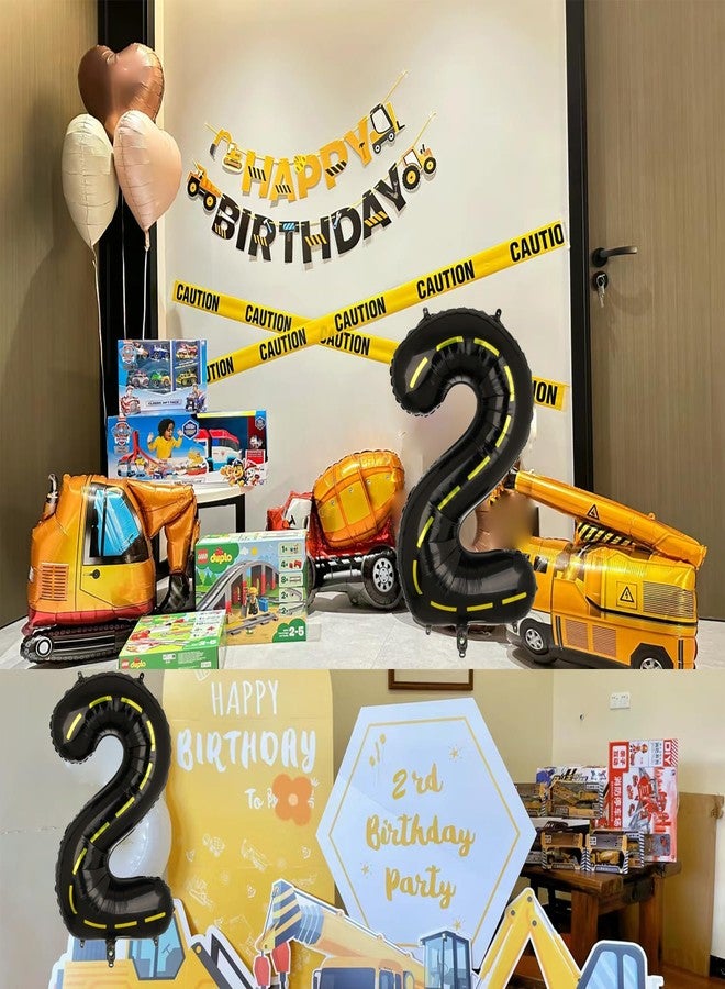 HEPAPATE Construction Themed 2nd Birthday Party Balloon,40 Inch Big Mylar Foil Construction Number Balloon 2 Black for kids Birthday Party Decoration,Construction Themed Party Decorations Supplies - Image 4